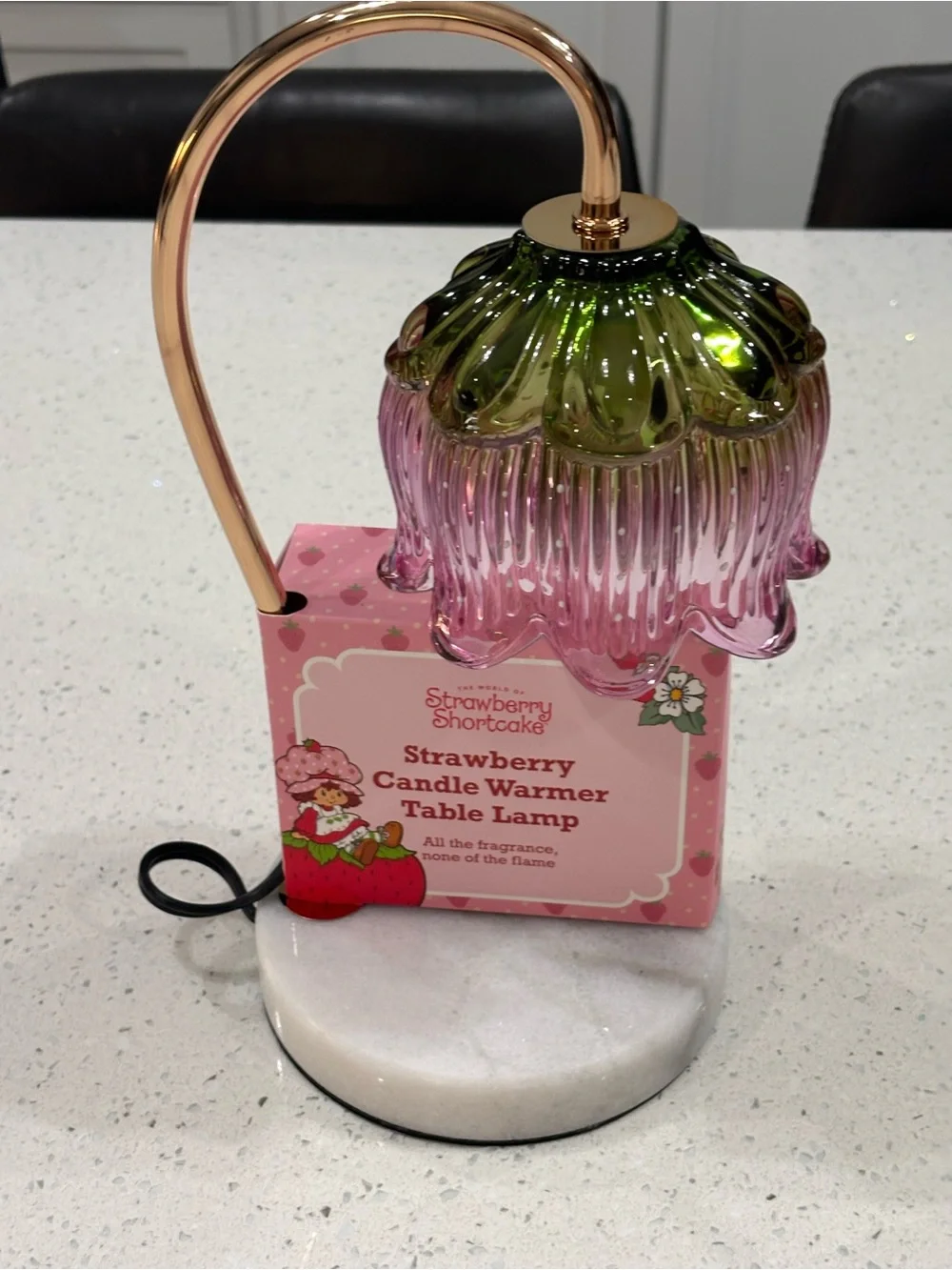 Strawberry Shortcake Pink & Green Glass Candle Warmer Table Lamp